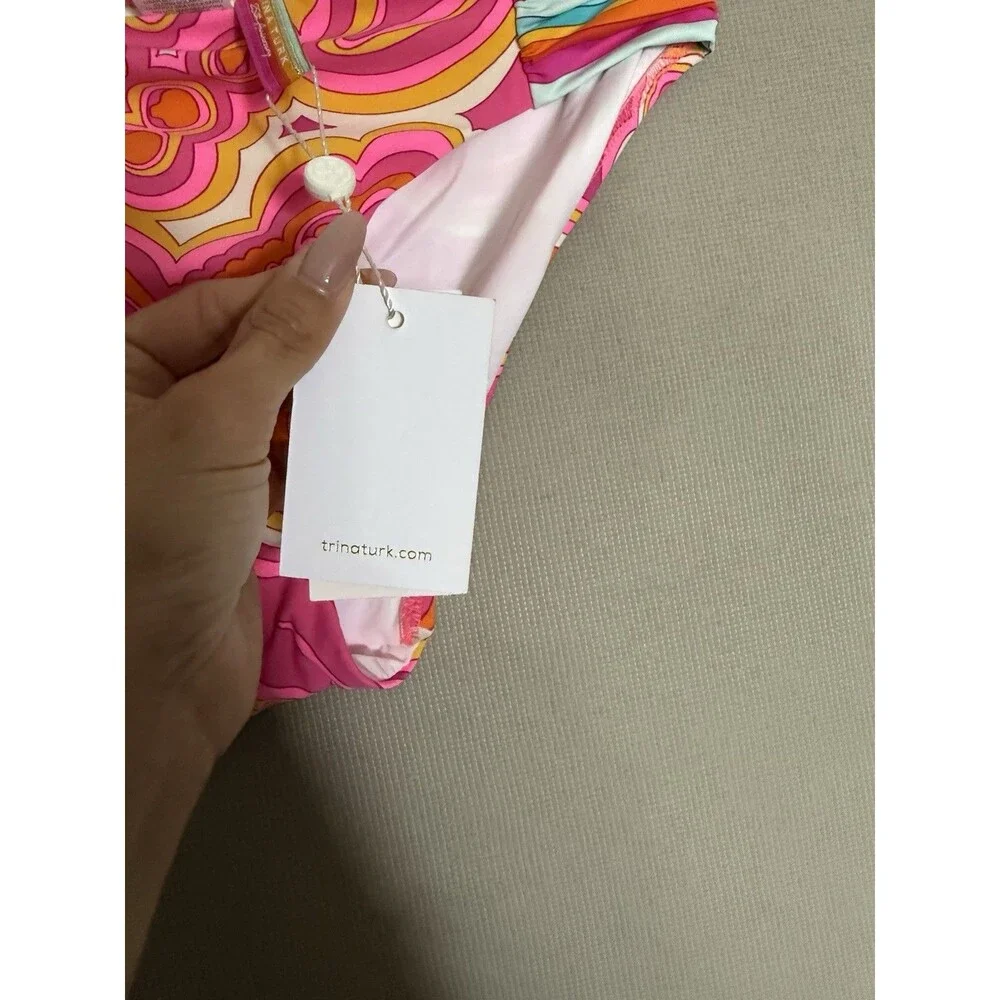 Trina Turk Bikini Swimsuit Bottom 8 M Hawaiian Garden Tab-Side Hipster PinkNWT